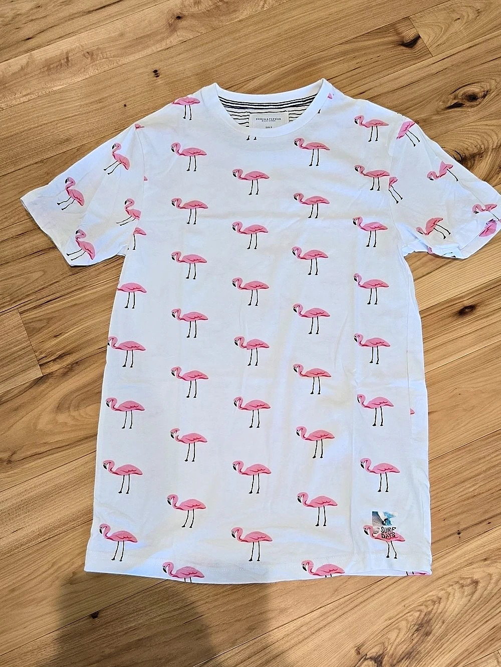 Denim & Flower Flamingo Print Short Sleeve Tee Size Small
